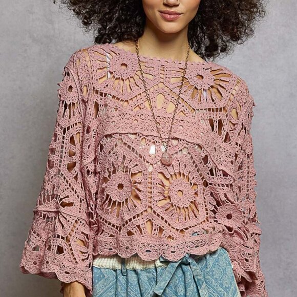 Pol Bohemian Dream Weaver Crochet Top -Rose Pink - Picture 4 of 4